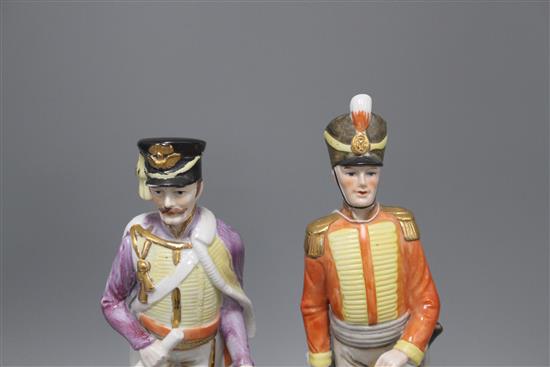Two porcelain figures of Napoleonic soldiers, 32 and 34cm